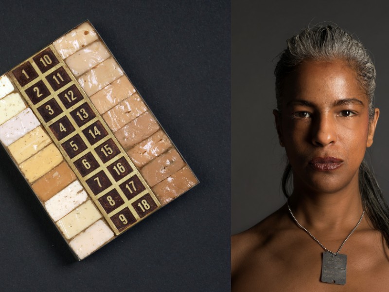 Woman with swatches of different skin colors