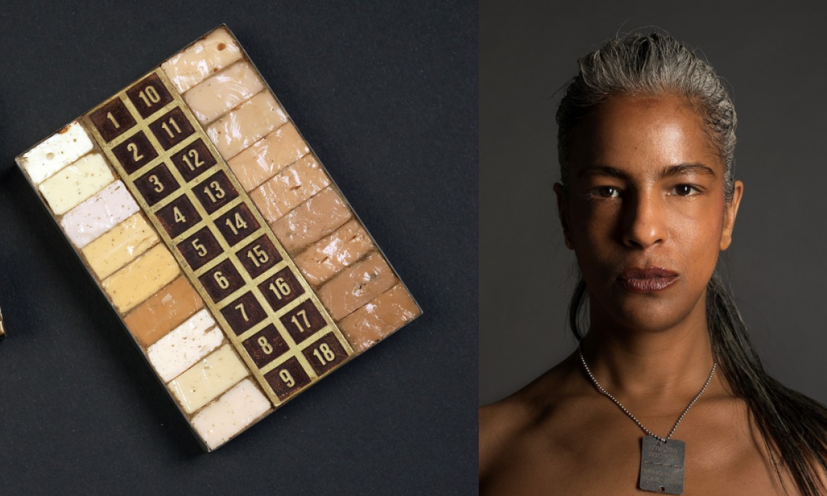 Woman with swatches of different skin colors