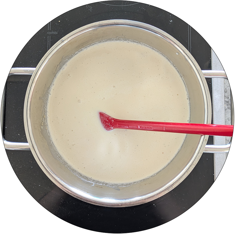 Pot from above with milk mixture in it